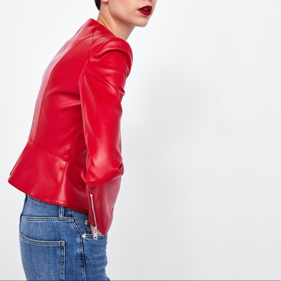 RARE & GORGEOUS ZARA NWT Faux Leather Red Jacket - Picture 7 of 8
